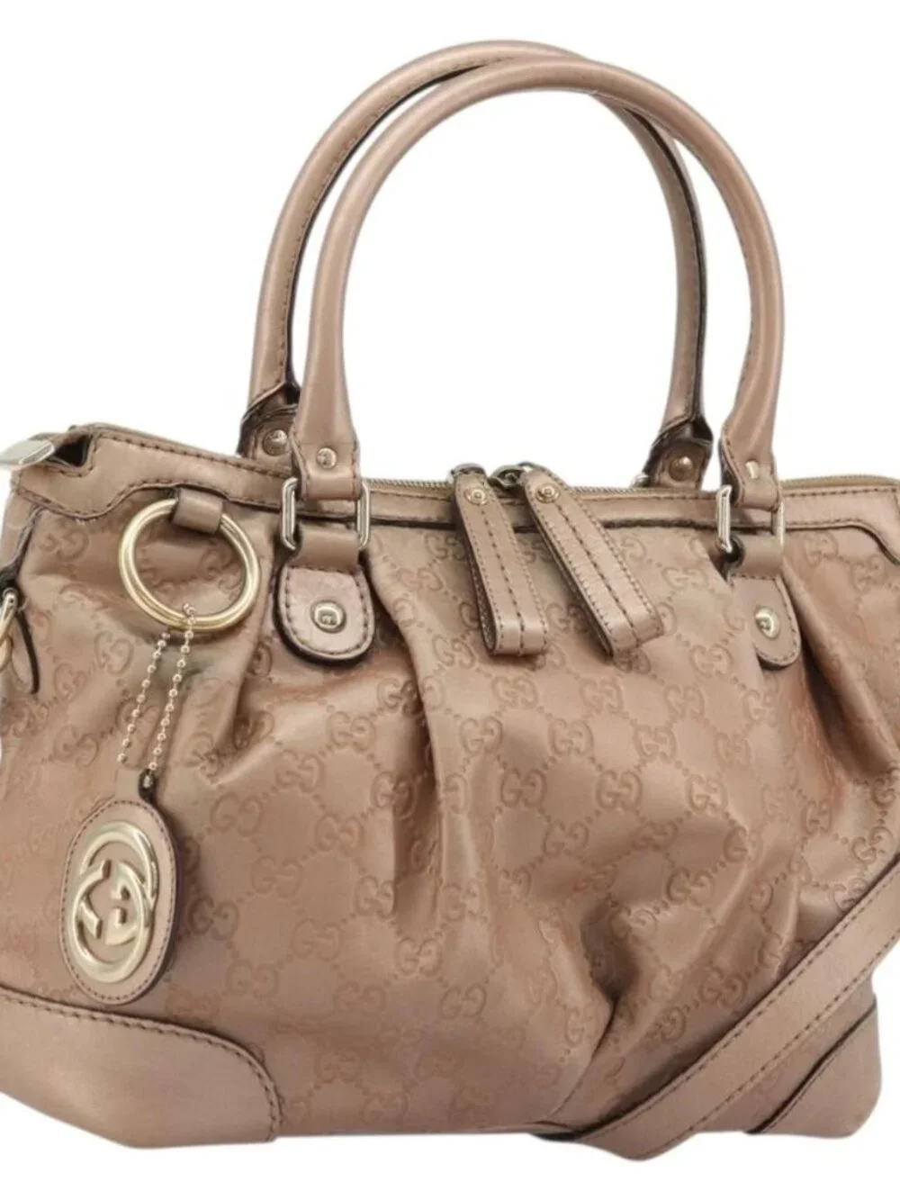 GUCCI GG Canvas Guccissima Sukey Bag Leather 2way Pink Gold 247902 Auth 176609